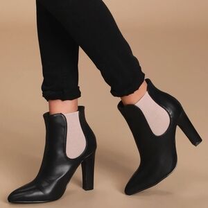 Lulus Rabea Black and Nude High Heel Ankle Booties Size 8
